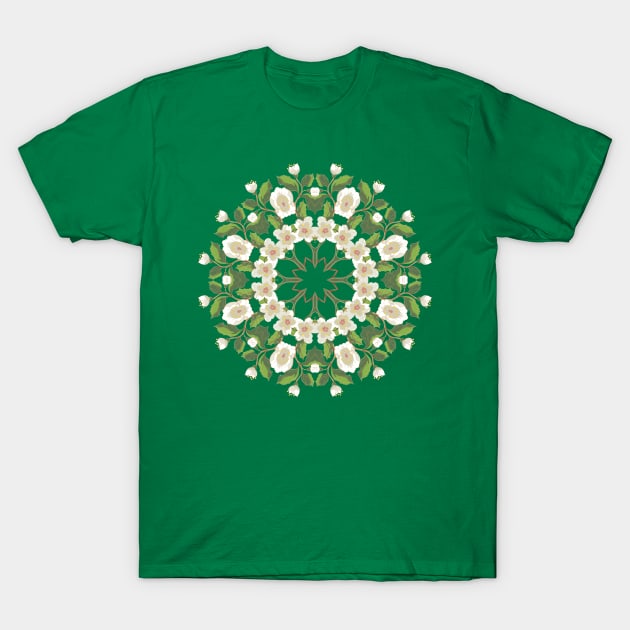 White Blossom Ornament Mandala T-Shirt by AnnArtshock